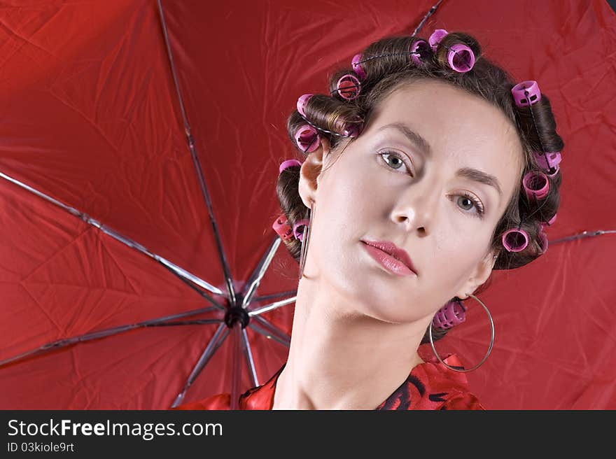 Beautiful Young Woman With Bigoudi On The Hair