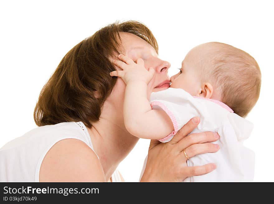 Mother with a baby on a white background