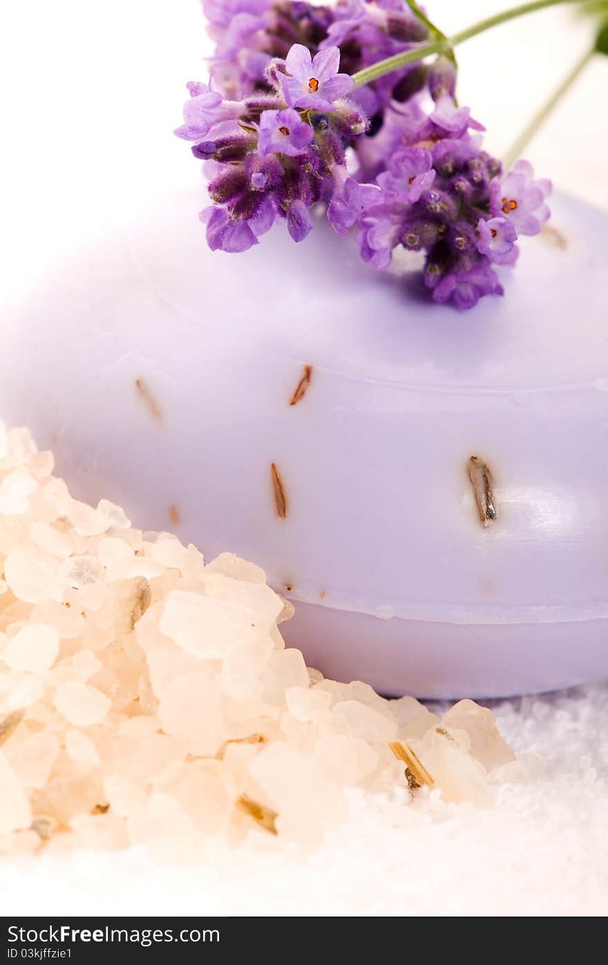 Herbal Soap With Fresh Lavender Flowers And Bath Salt