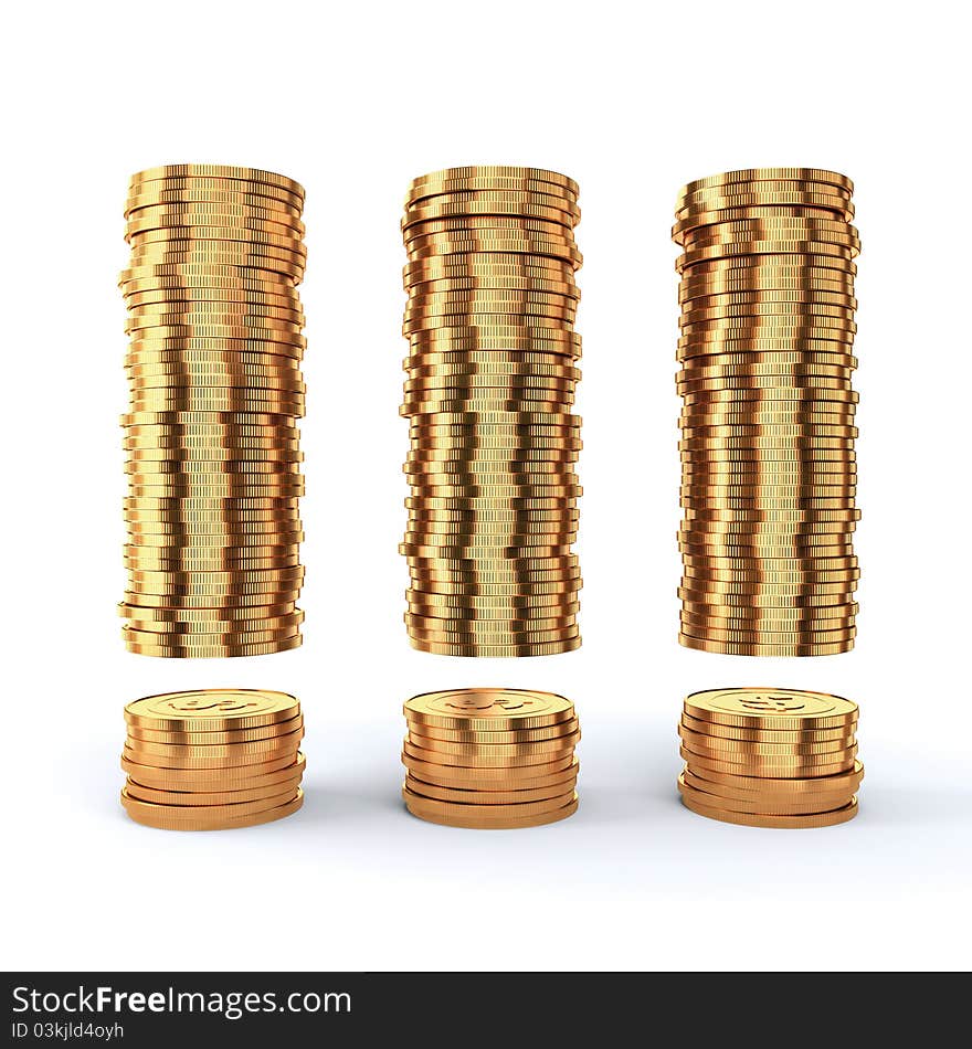 Golden coins isolated on a white background