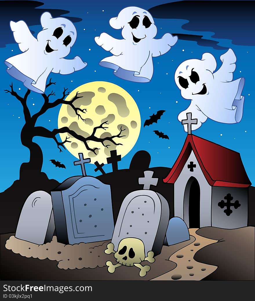 Halloween scenery with cemetery 2 - illustration.