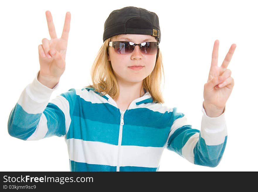 Cool teen on white background.