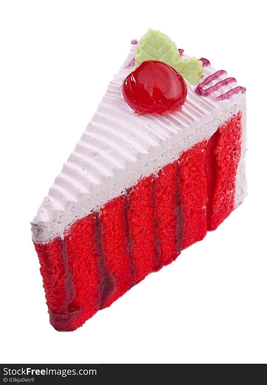 Strawberry cake topping with mousse and cherry a great taste of cake