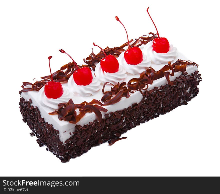 Sweet taste of chocolate cake with cherry fruits on top best for display and decoration at your restaurant. Sweet taste of chocolate cake with cherry fruits on top best for display and decoration at your restaurant