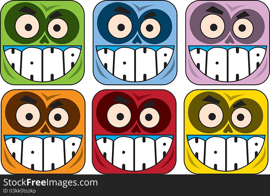 Six colour zombie funny heads. Six colour zombie funny heads