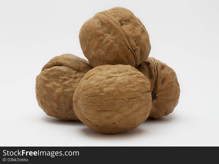 Organic nuts on a white background