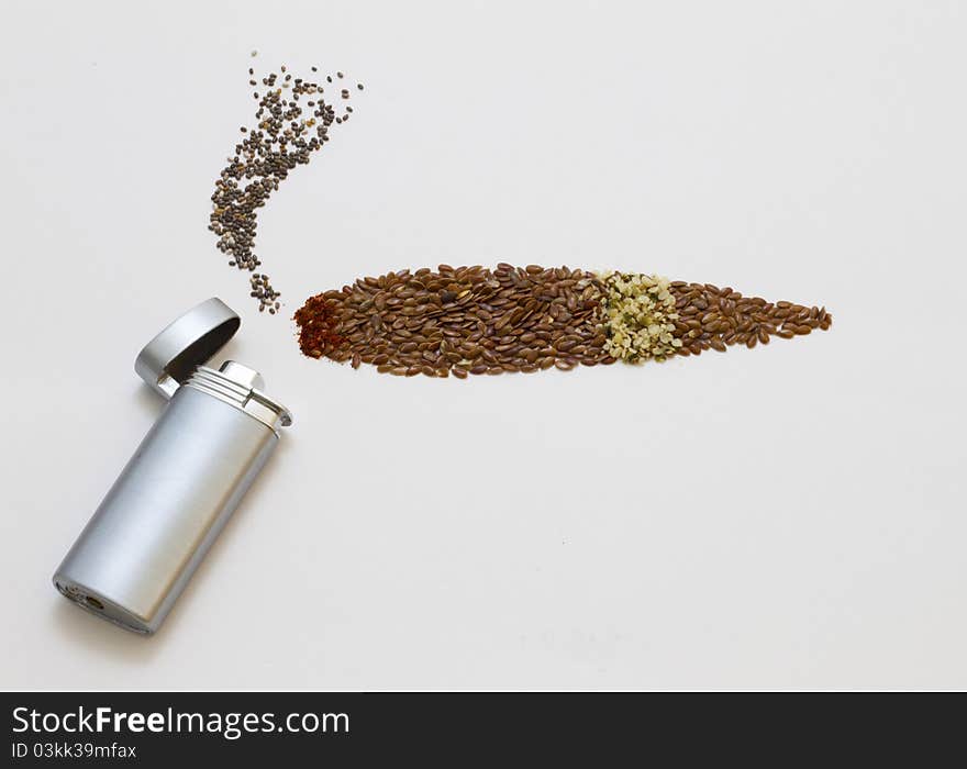 Smoking chia heap and flax seeds sigar