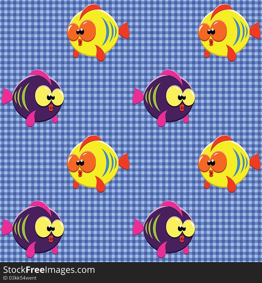 Checked Pattern With Funny Fishes