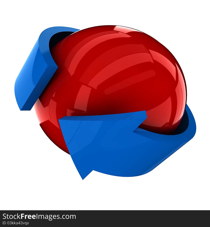 The red ball with the blue arrow on a white background