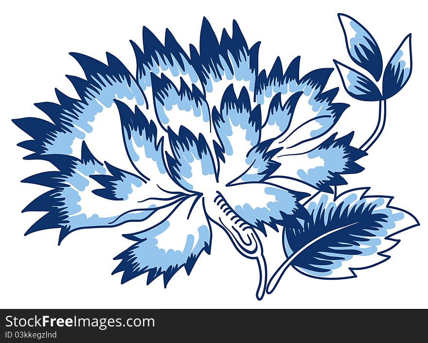 The blue floral design element. The blue floral design element