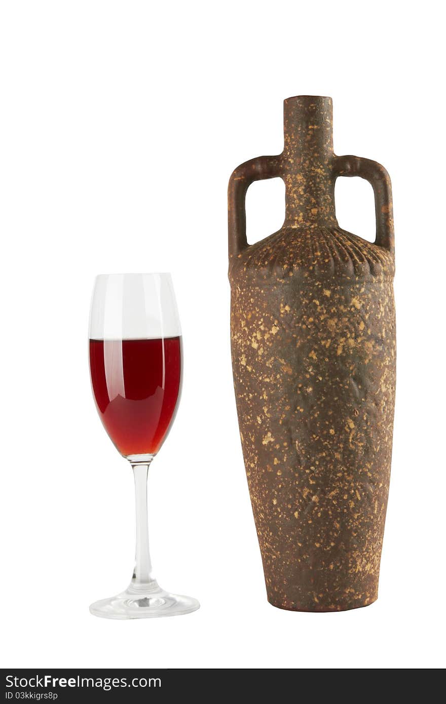 Full Red Wine Glass Goblet And Bottle