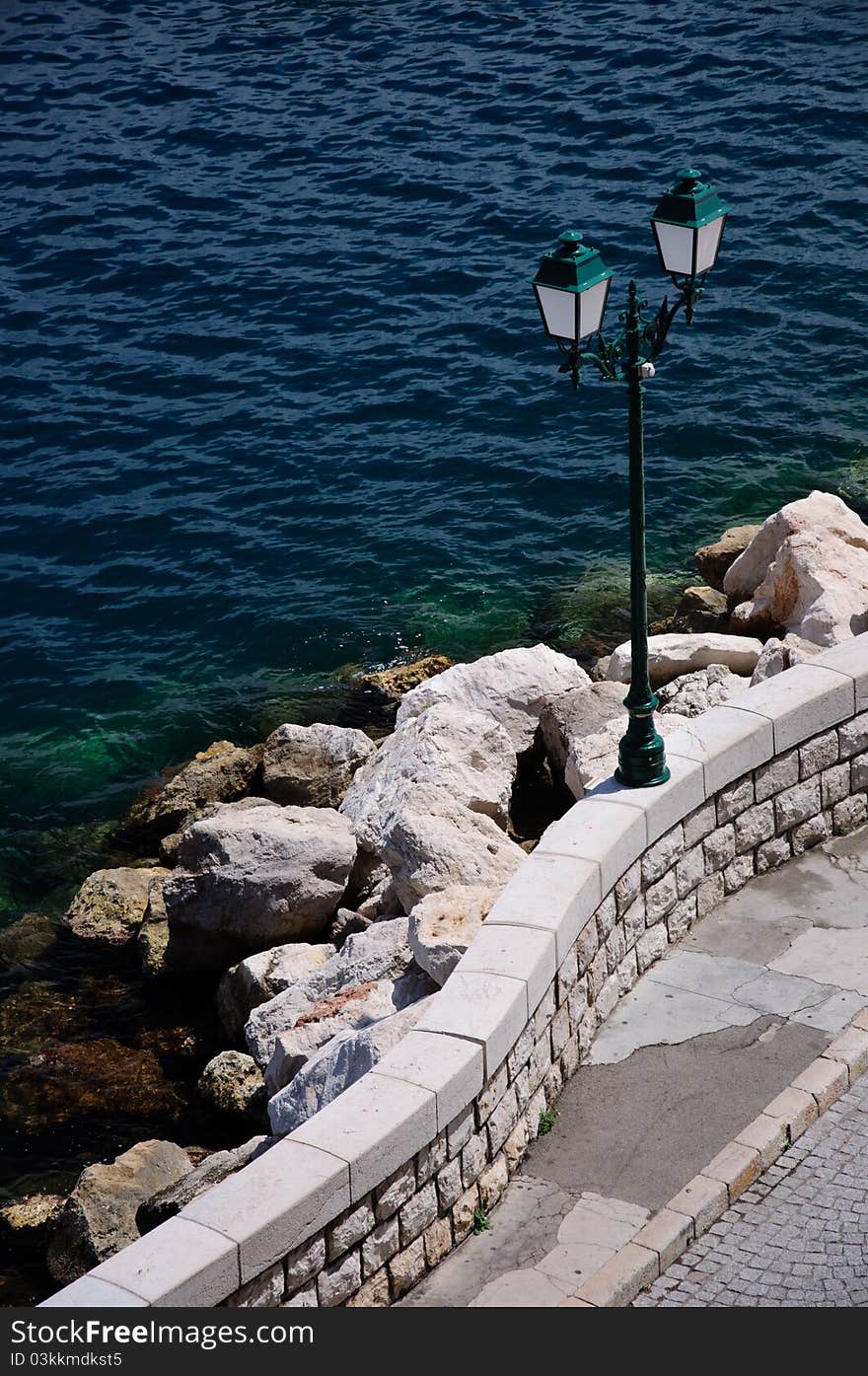 Lantern light and the sea, taken in Villefranche-Sur-Mer, France