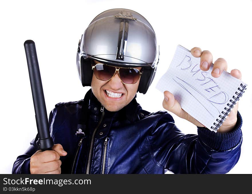 Police officer in uniform with his citation book. Police officer in uniform with his citation book