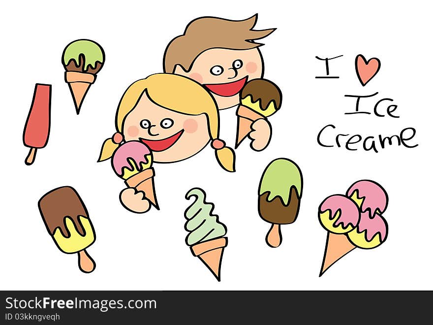 Colored ice cream with two kids.