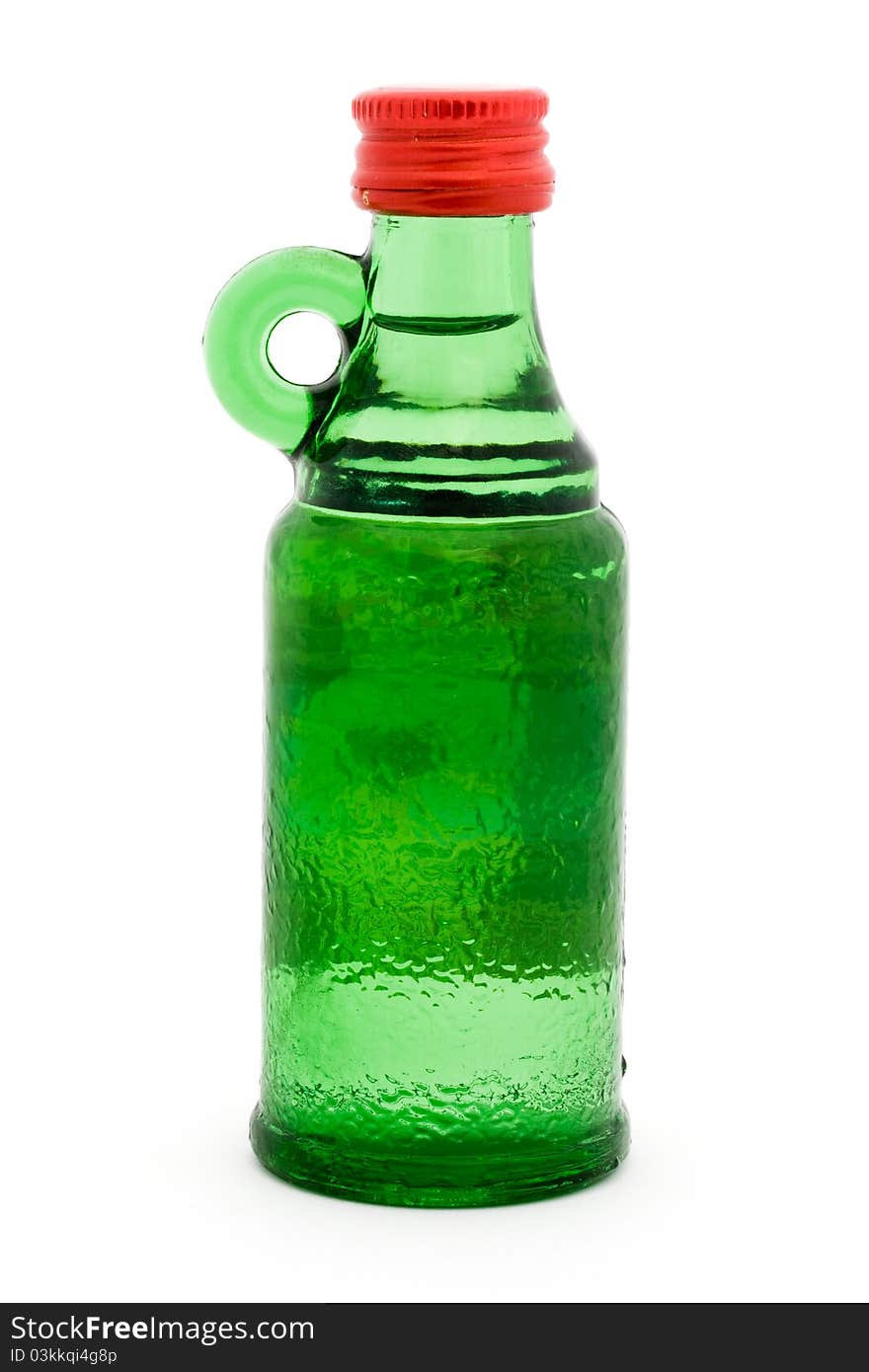 Green bottle with handle over white