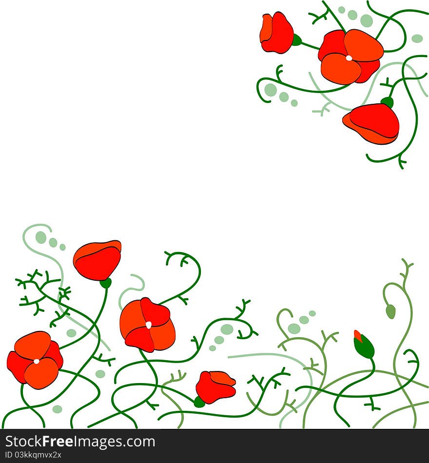 Romantic poppy background in red and green. Romantic poppy background in red and green