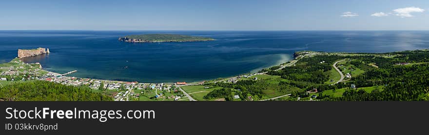 Panoramic view of Percé, Gaspésie on a nice summer day. Panoramic view of Percé, Gaspésie on a nice summer day