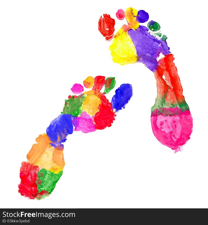 Multi Colored footprints on white background