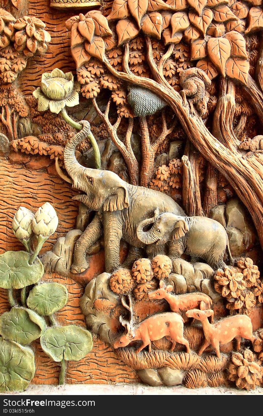 Elephant Carved Temple Door