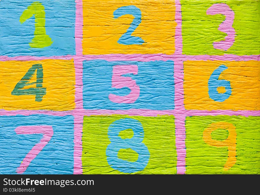 Colorful number 1-9 one to nine pink blue green yellow