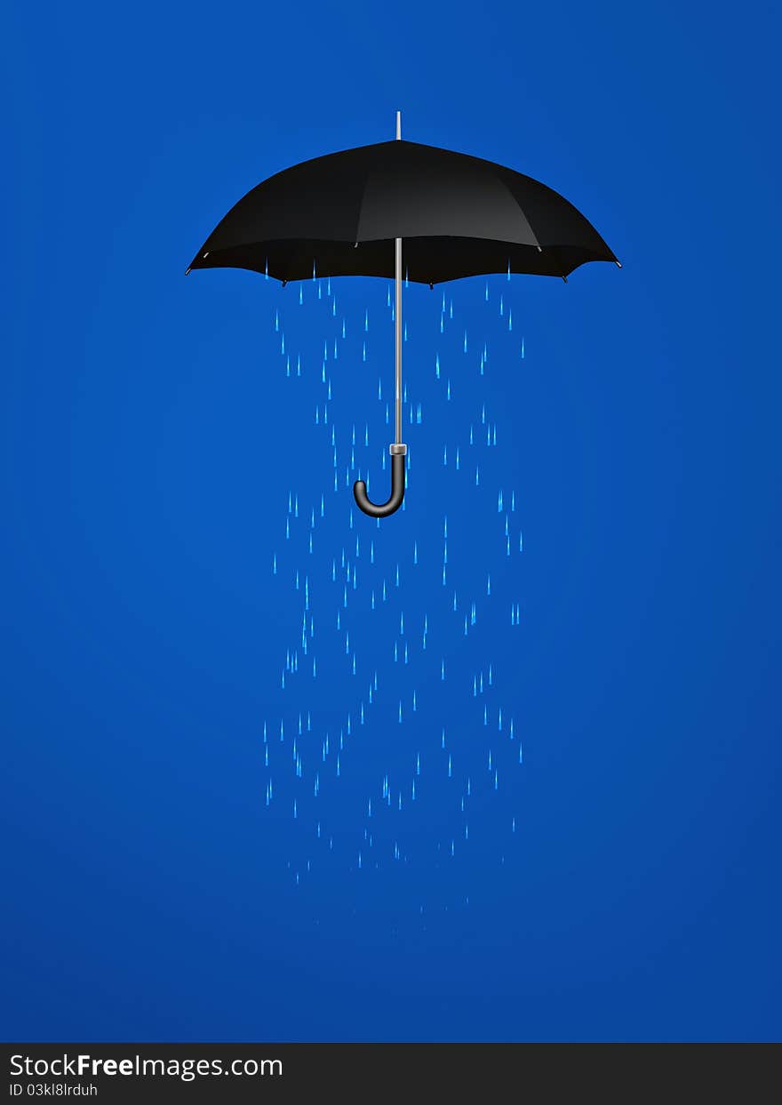 Umbrella with rain inside over blue background