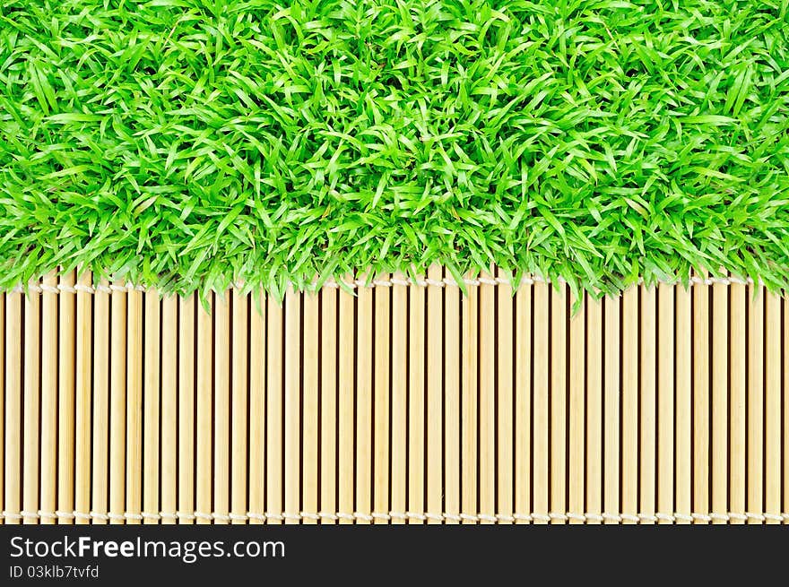 Grass frame on bamboo texture background