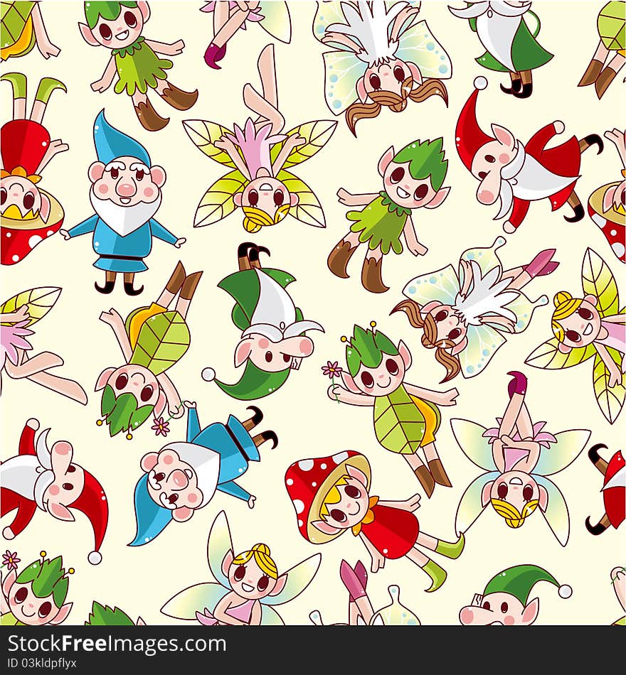 Seamless elf pattern, drawing