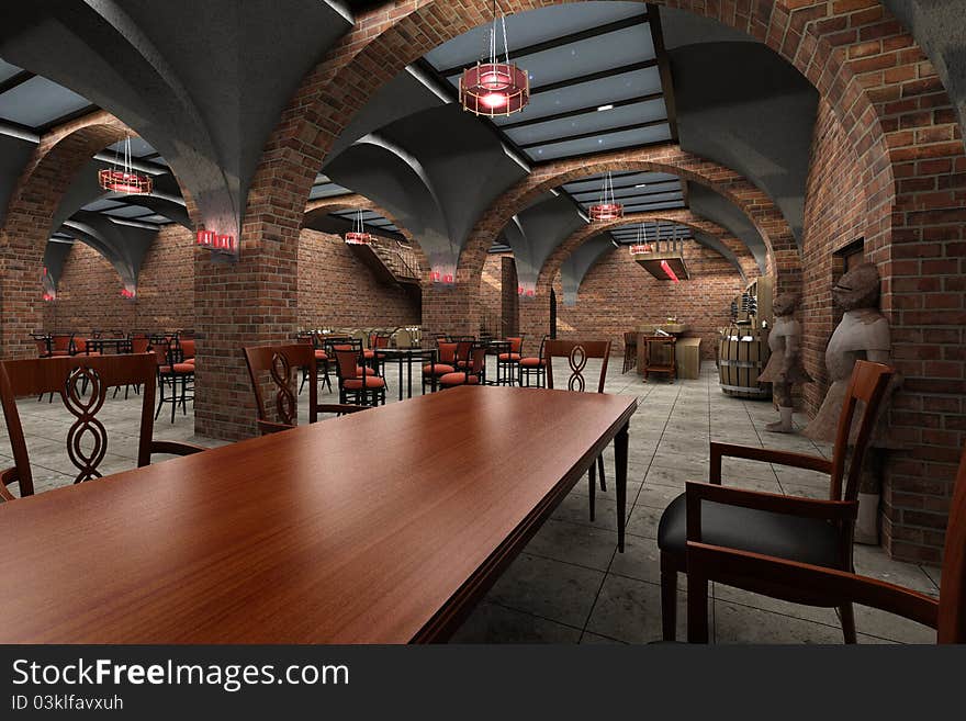 Wine Cellar 3d render in 3ds max