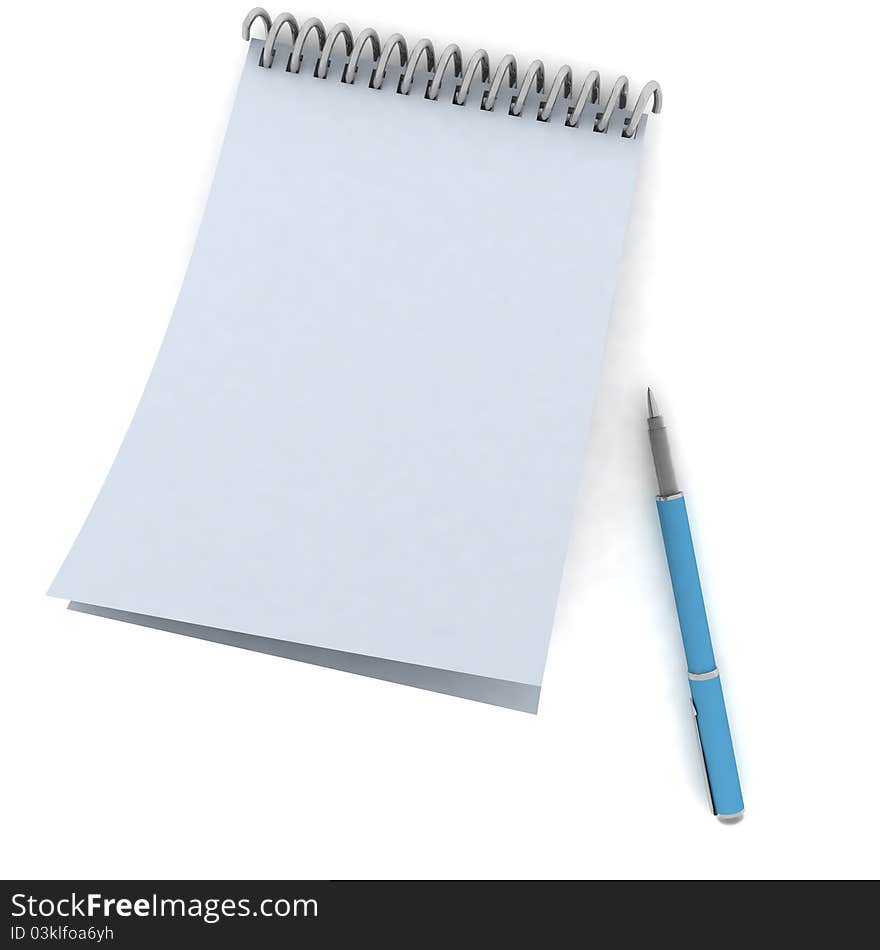 Notebook and pen on a white background