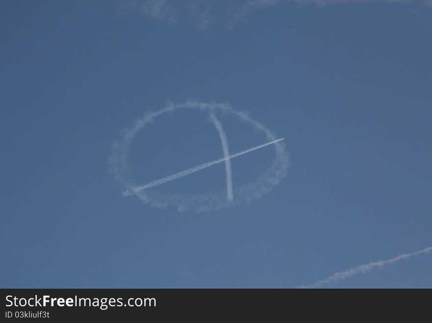 Peace sign made my a plane in the sky. Peace sign made my a plane in the sky