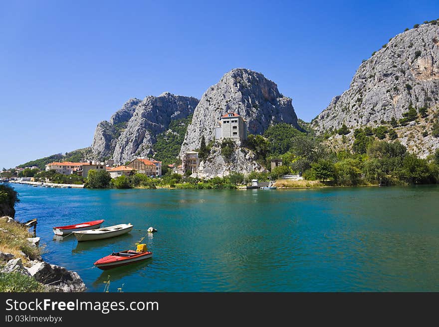 Town Omis in Croatia - abstact travel background