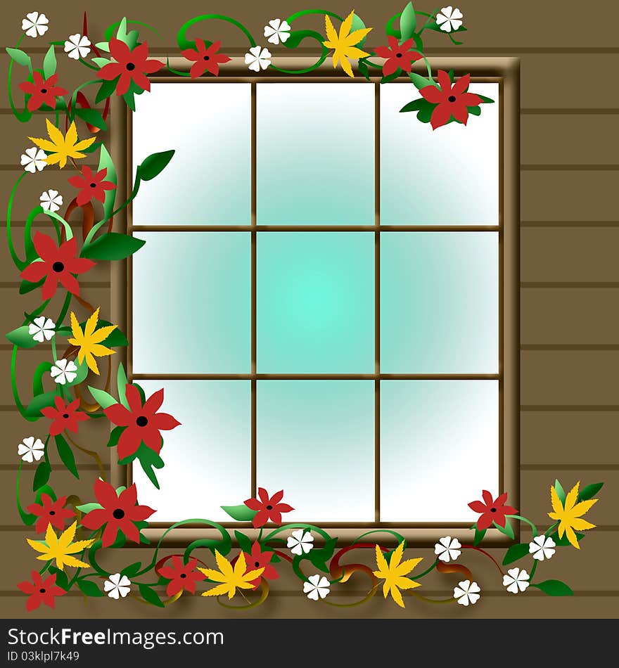 Autumn color foliage outside a cabin window illustration. Autumn color foliage outside a cabin window illustration