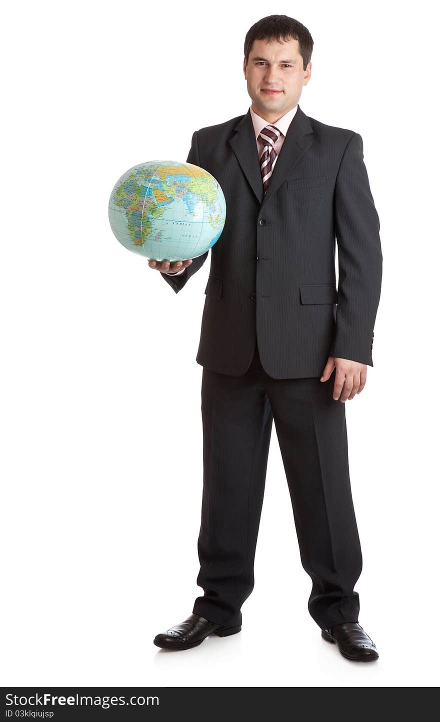 Businessman with globe. Isolated on white background