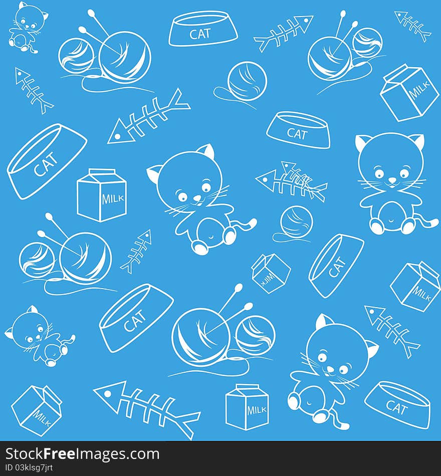 Blue funny background with cats vector