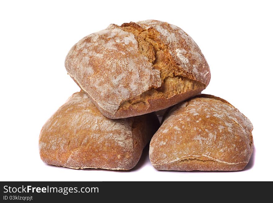 Close view of some bread isolated on a white background.