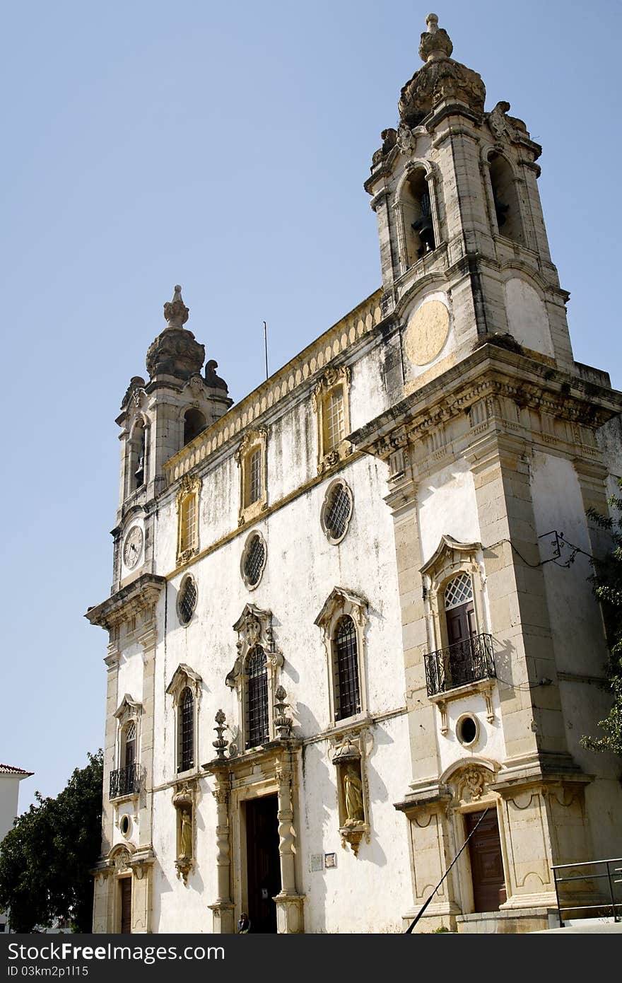 View of the church of Carmo located on Faro, Portugal.