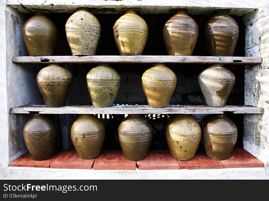 Ancient window with Urns stacked. Ancient window with Urns stacked