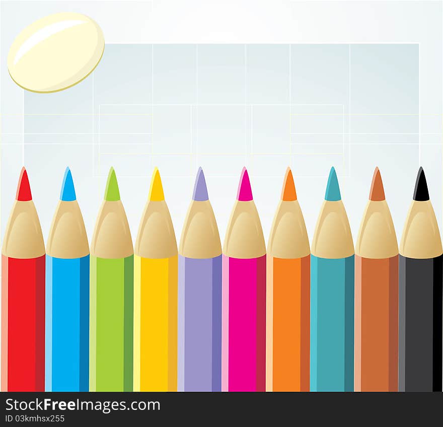 Colorful pencils and elastic. Illustration