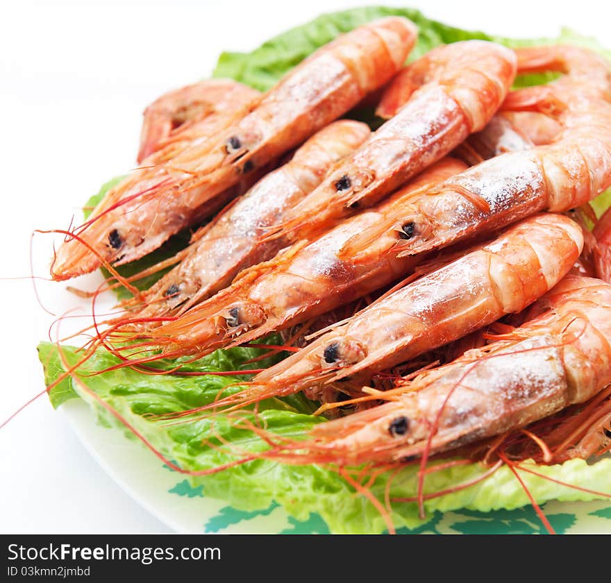 Red shrimp salad on a white background