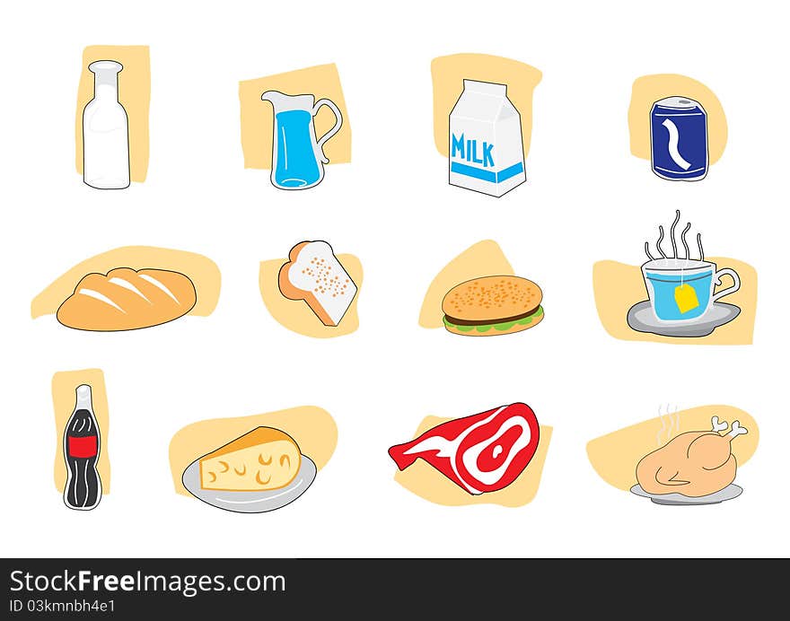 A set of fastfood icons in color