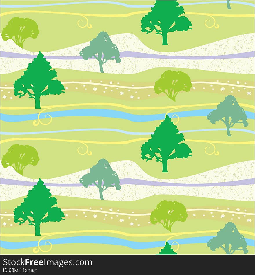 Summer seamless pattern, background with green tree. Summer seamless pattern, background with green tree