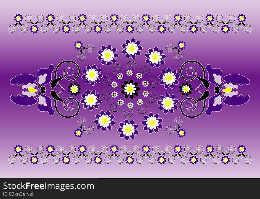 Horizontal ornament with iris and curl