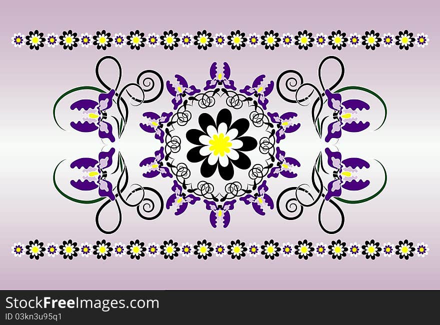 Horizontal ornament with iris and curl