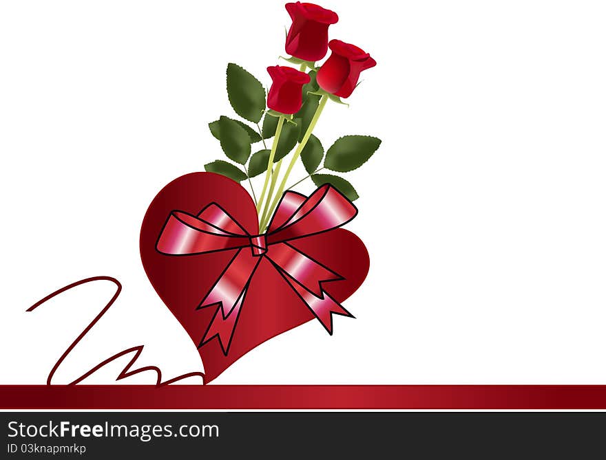 Heart and bouquet of red roses,