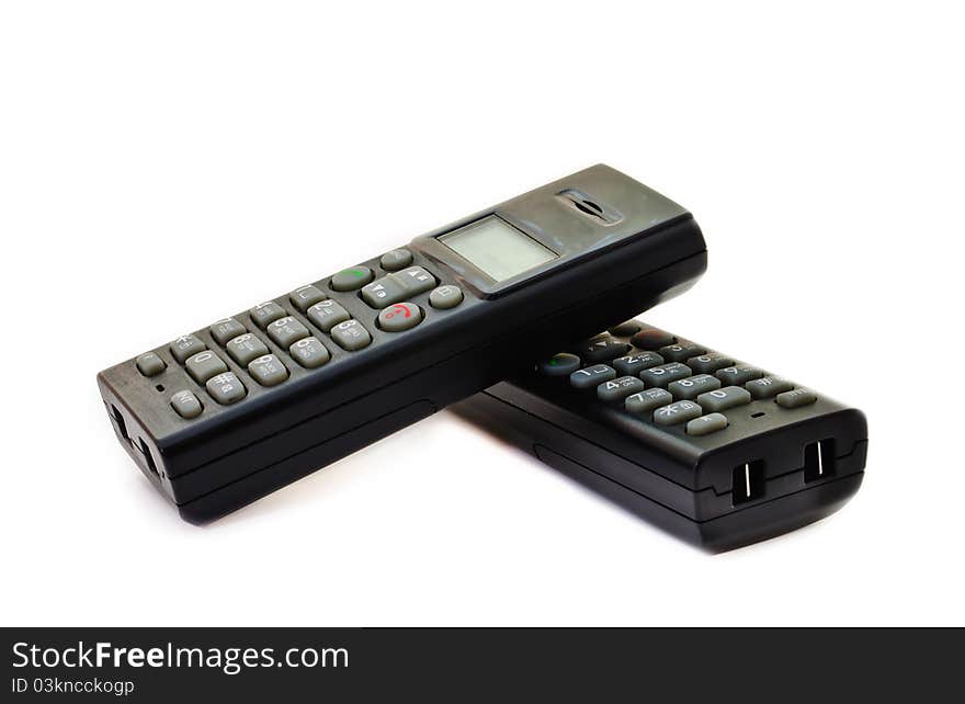 Black wireless phones. Isolated on white background