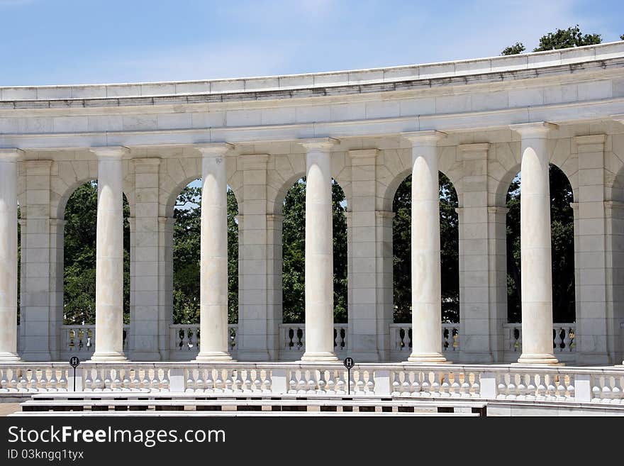 White columns in the Arliington National Cemetery Amphitheater