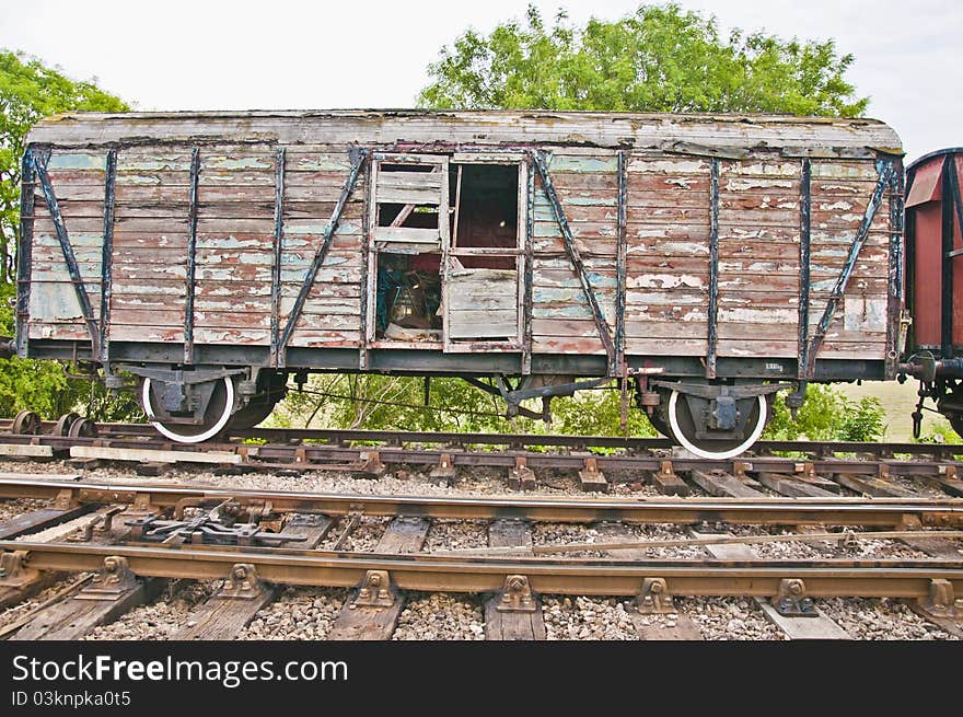 Decaying old wooden railway wagon