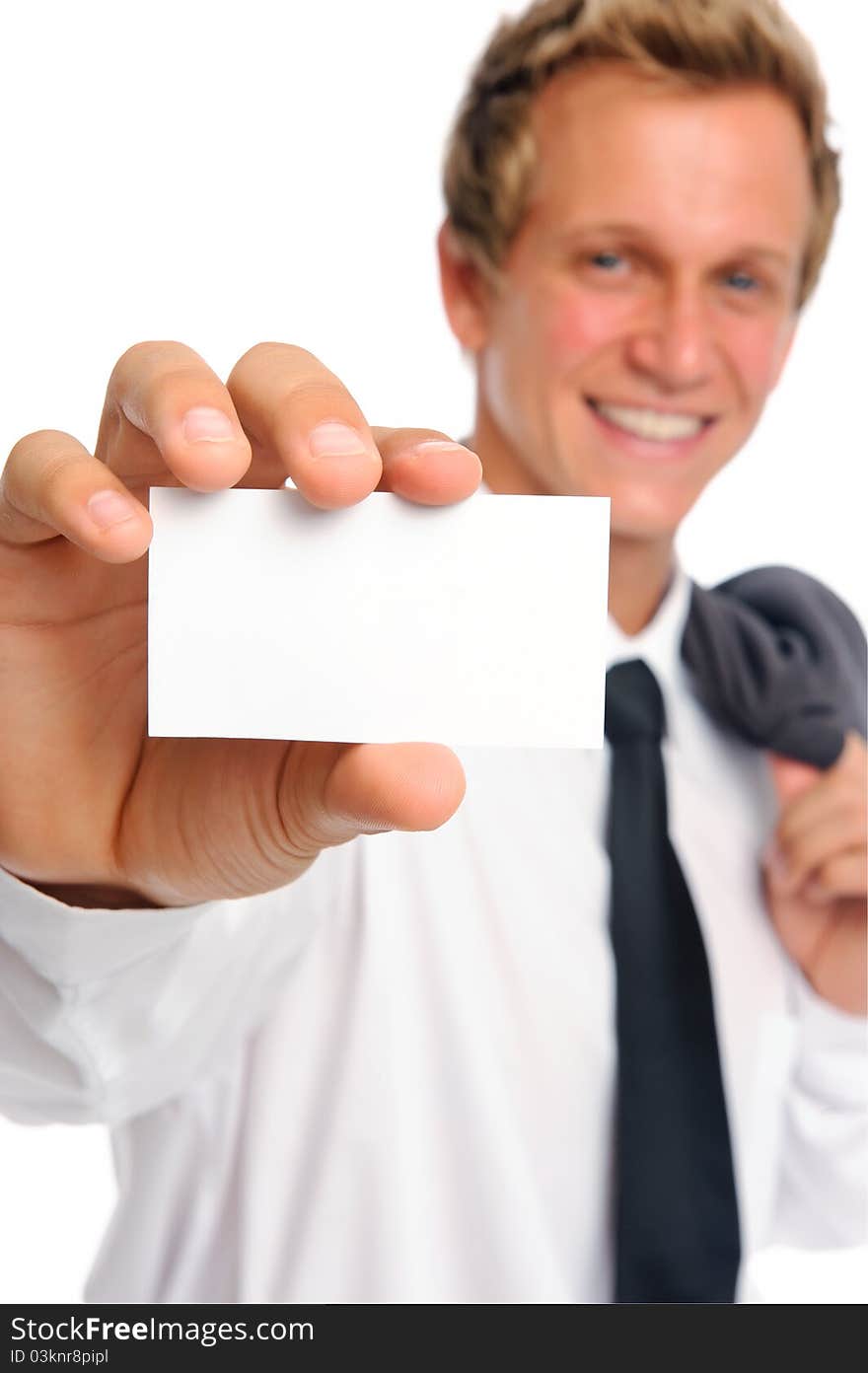 Successful Businessman Holding Empty Card