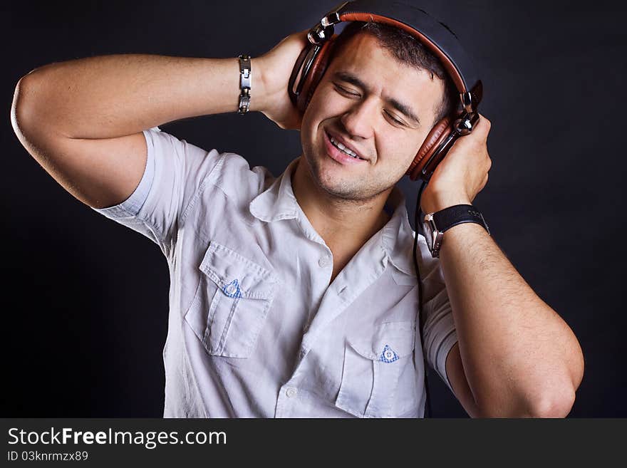 Image of happy man with headphones. Image of happy man with headphones