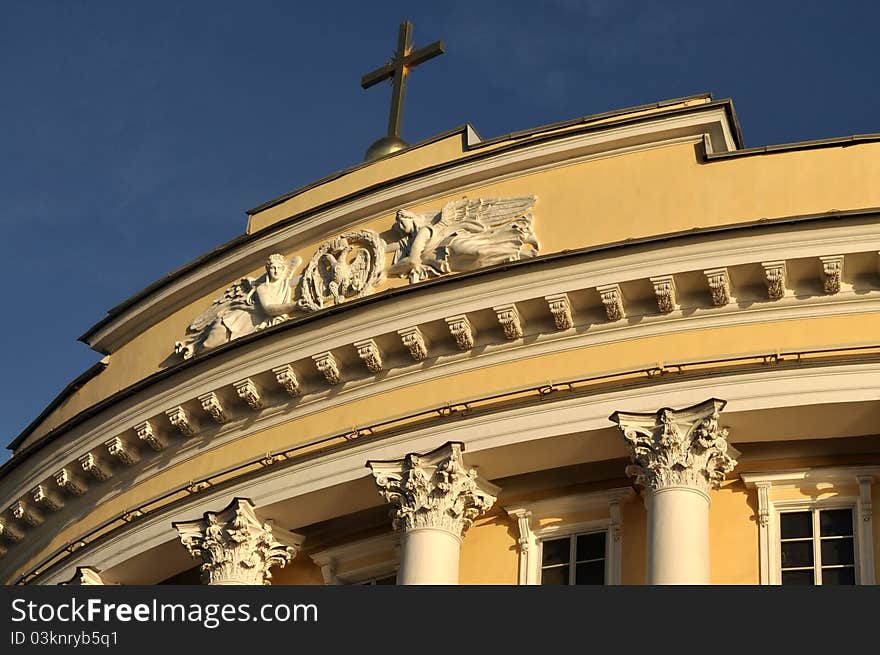 Sightseing in Sankt Petersburg landmark architecture with cross and columns. Sightseing in Sankt Petersburg landmark architecture with cross and columns